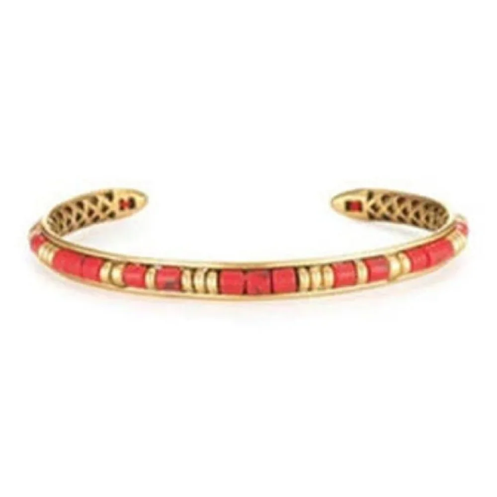 Stella & Dot | Dainty Gold Bracelet Exotic Vintage Gold + Coral Red Bliss - Picture 4 of 4